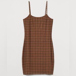 H&M Brown Plaid Spaghetti Strap Dress
